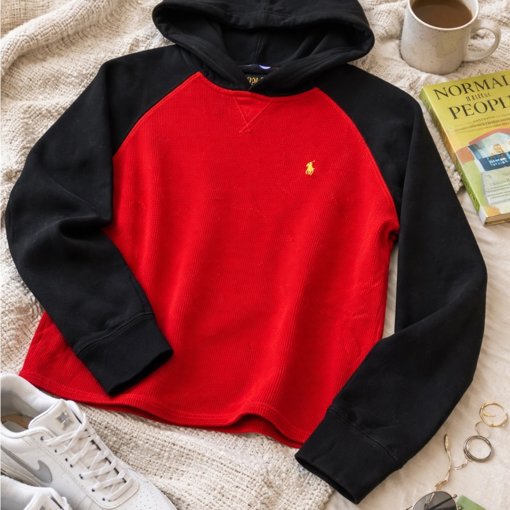 Polo Ralph Lauren Colorblock Hoodie Sweatshirt Red & Black – Youth XL (18–20)